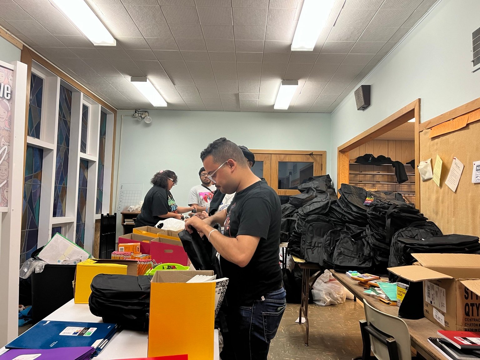 Preparing backpacks and school supplies