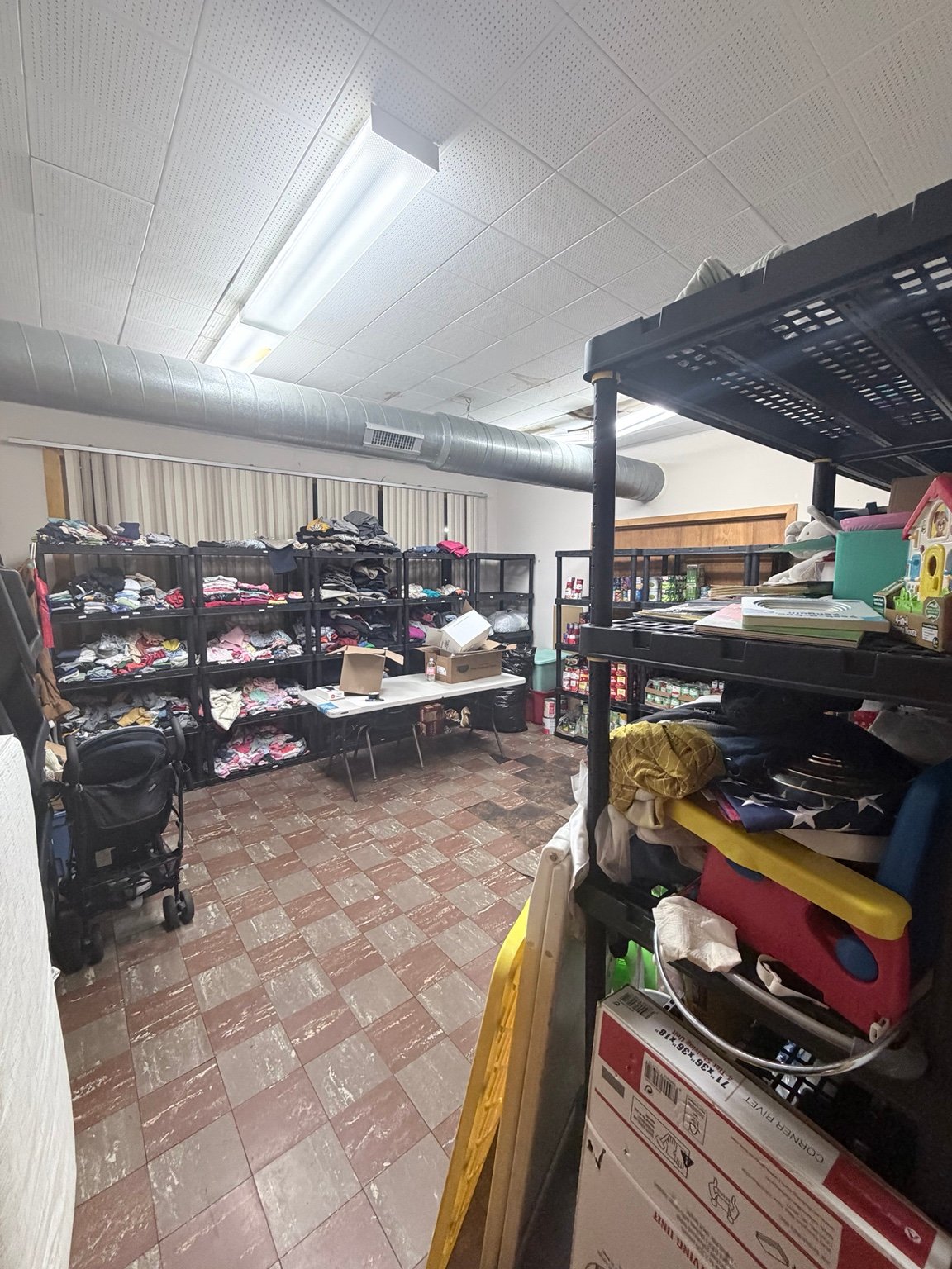 Clothing and household items in the resource room