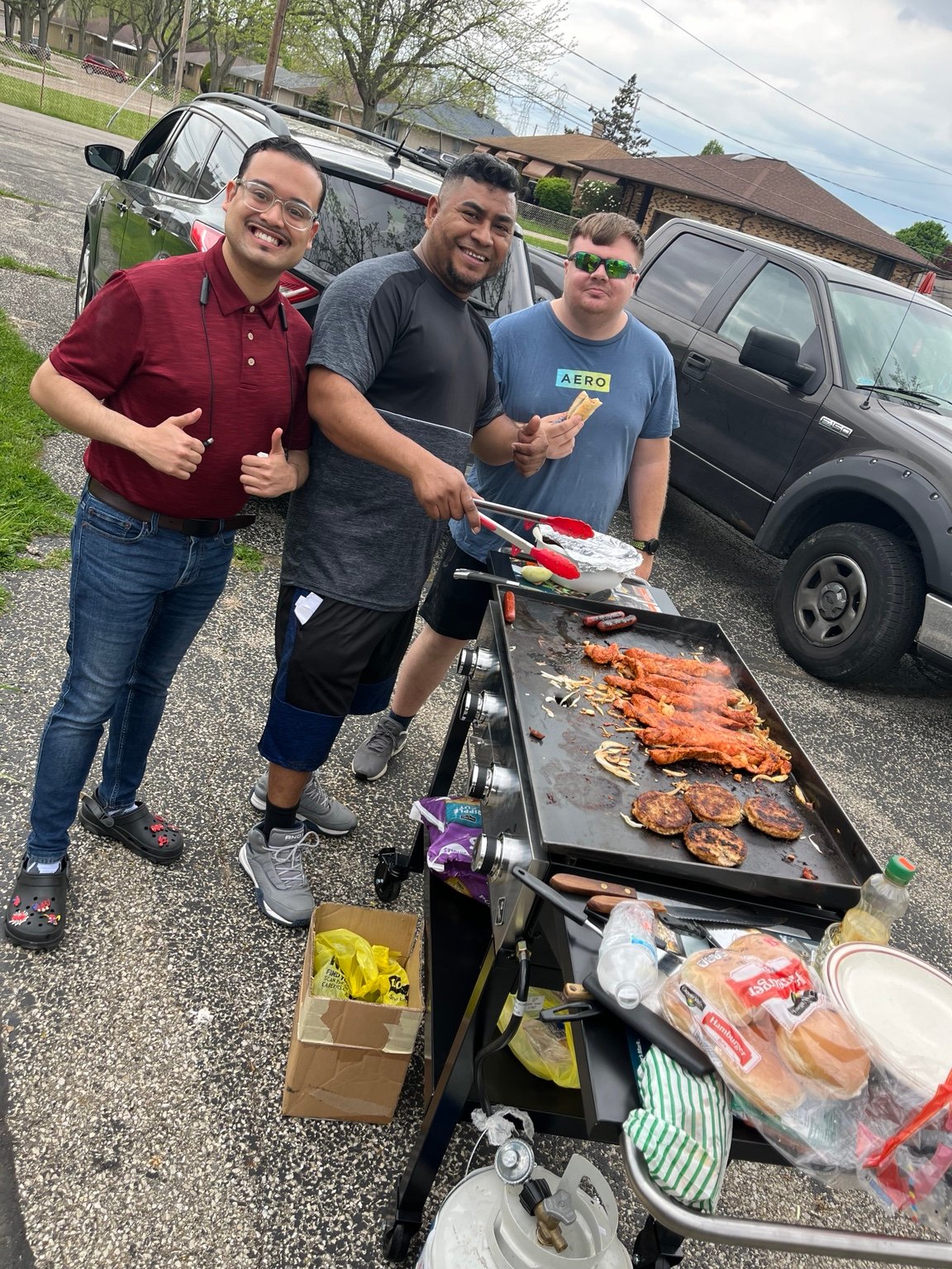 Preparing a meal together outdoors