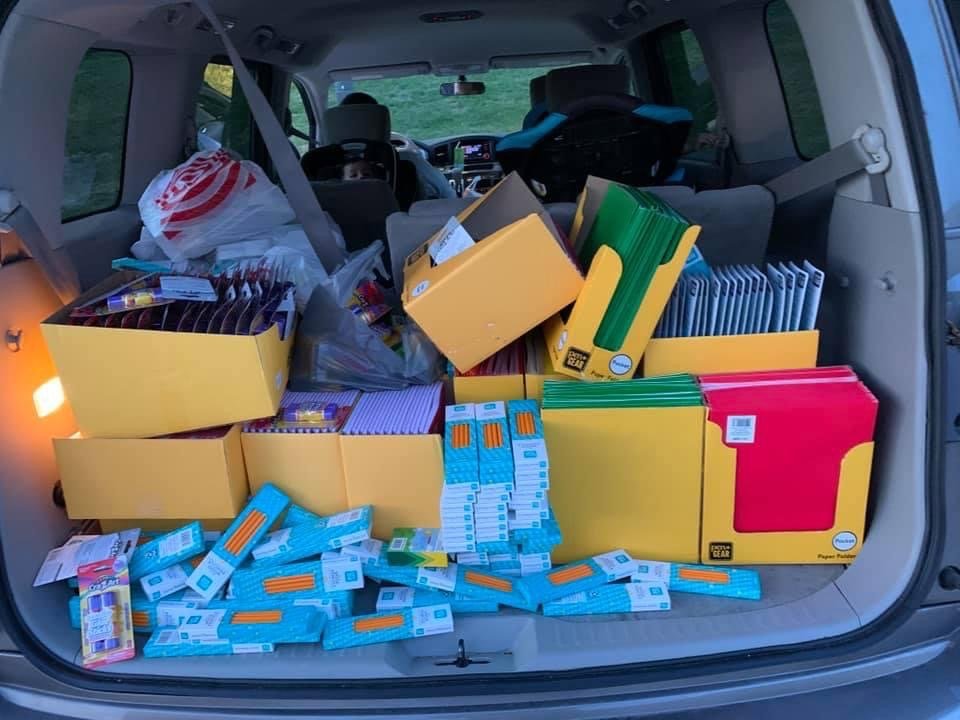 A vehicle packed with school supplies
